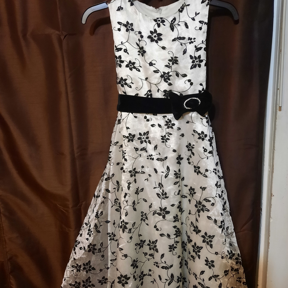 Elegant Floral Kids Dress with Black Accents